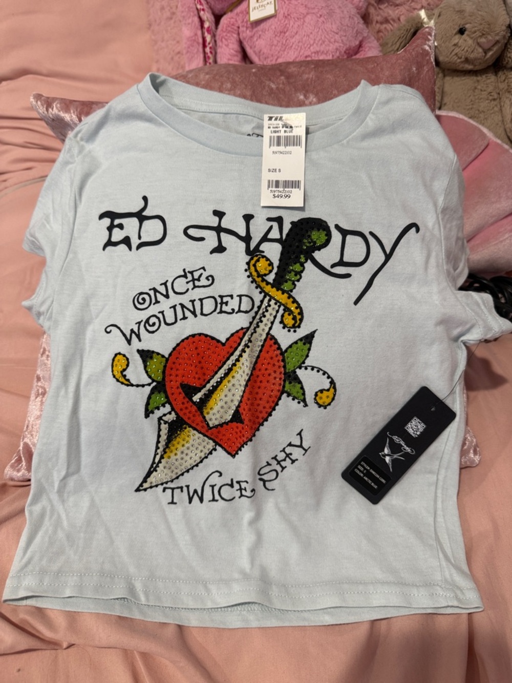 Ed Hardy Light Blue Short Sleeve T-shirt - Girls Size Small